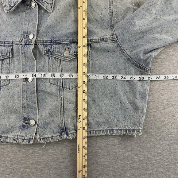 ZARA Women's Denim Jacket XXL‎ Blue Studded Rhinestone Embellished NWT - Picture 10 of 12